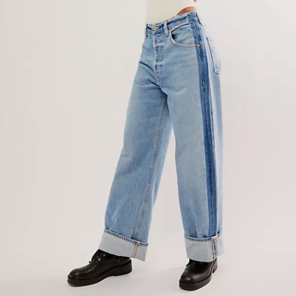 CITIZENS OF HUMANITY + NET SUSTAIN Ayla Baggy Tuxedo high-rise wide-leg two-tone